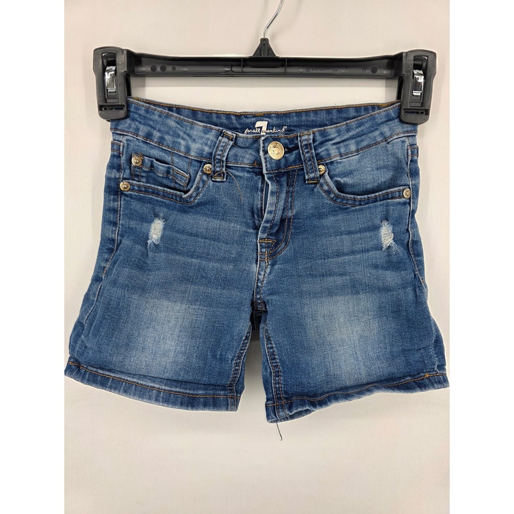 7 For All Mankind Girls Blue Denim Shorts Distressed Medium Wash Size 8